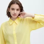 Uniqlo Ines De La Fressange Sheer Cotton Relaxed Fit Long Sleeved Women’s Shirts Yellow