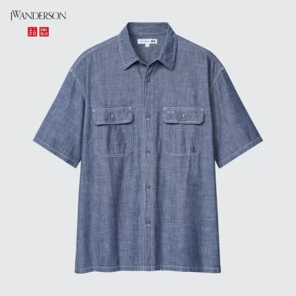 Uniqlo Jw Anderson Chambray Oversized Short Sleeved Men’s Shirts Blue