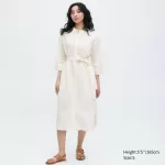 Uniqlo Linen Blend 3/4 Sleeved Dress Women White