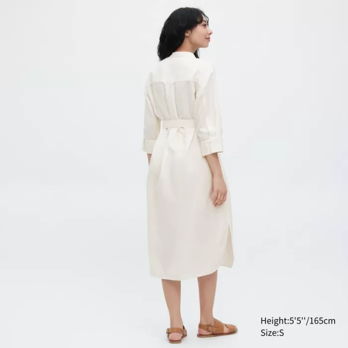 Uniqlo Linen Blend 3/4 Sleeved Dress Women White