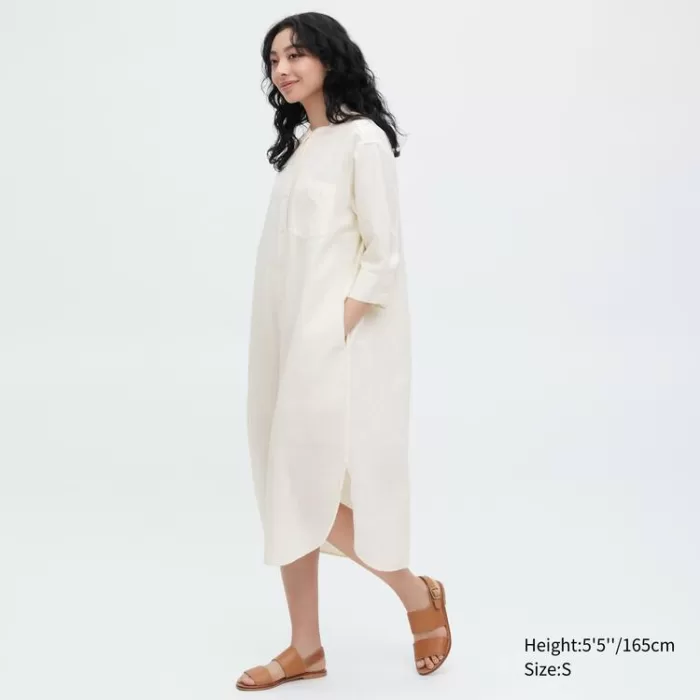 Uniqlo Linen Blend 3/4 Sleeved Dress Women White