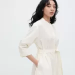 Uniqlo Linen Blend 3/4 Sleeved Dress Women White