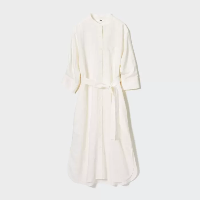 Uniqlo Linen Blend 3/4 Sleeved Dress Women White