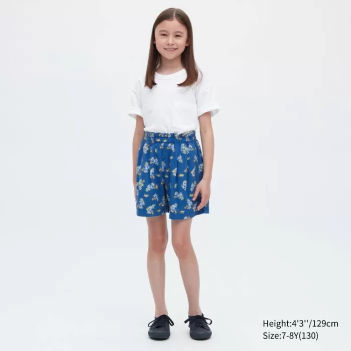 Uniqlo Linen Blend Flower Print Easy Boys Shorts Blue