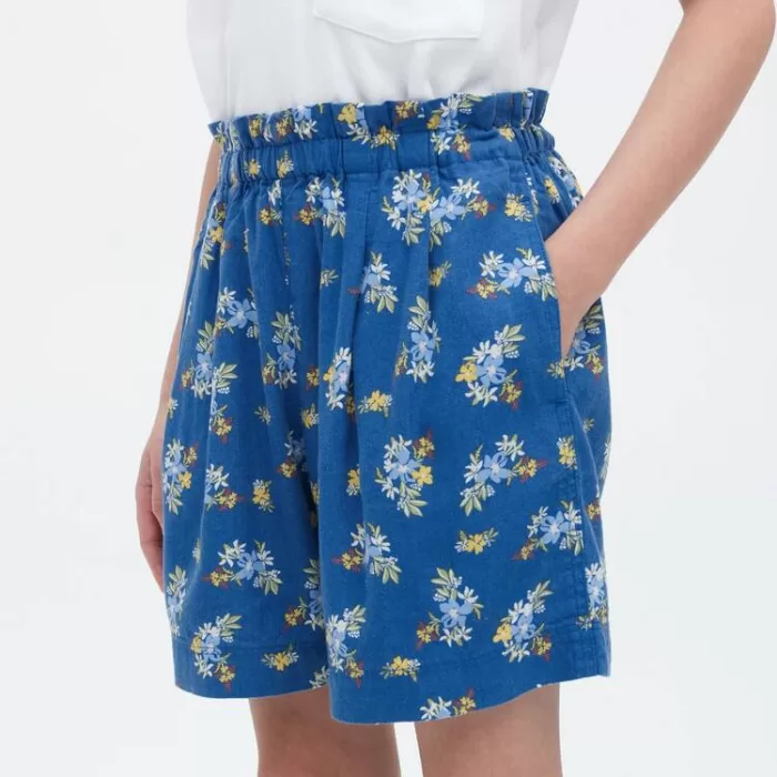 Uniqlo Linen Blend Flower Print Easy Boys Shorts Blue