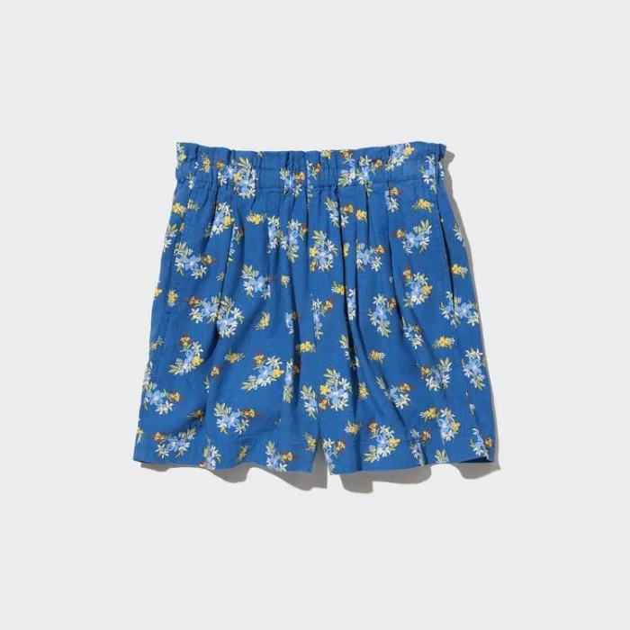 Uniqlo Linen Blend Flower Print Easy Boys Shorts Blue