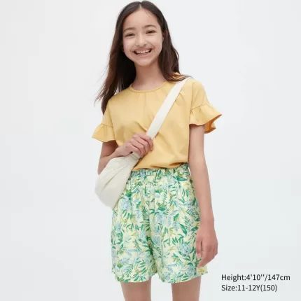 Uniqlo Linen Blend Flower Print Easy Boys Shorts Cream