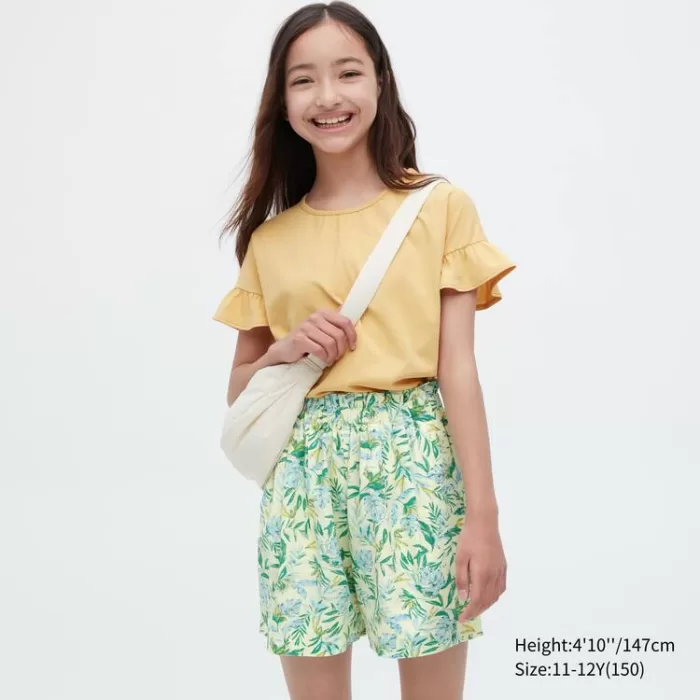 Uniqlo Linen Blend Flower Print Easy Boys Shorts Cream