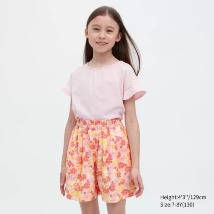 Uniqlo Linen Blend Flower Print Easy Kids Shorts Pink