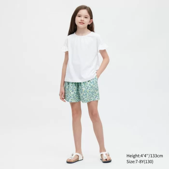 Uniqlo Linen Blend Flower Print Easy Shorts Kids Green