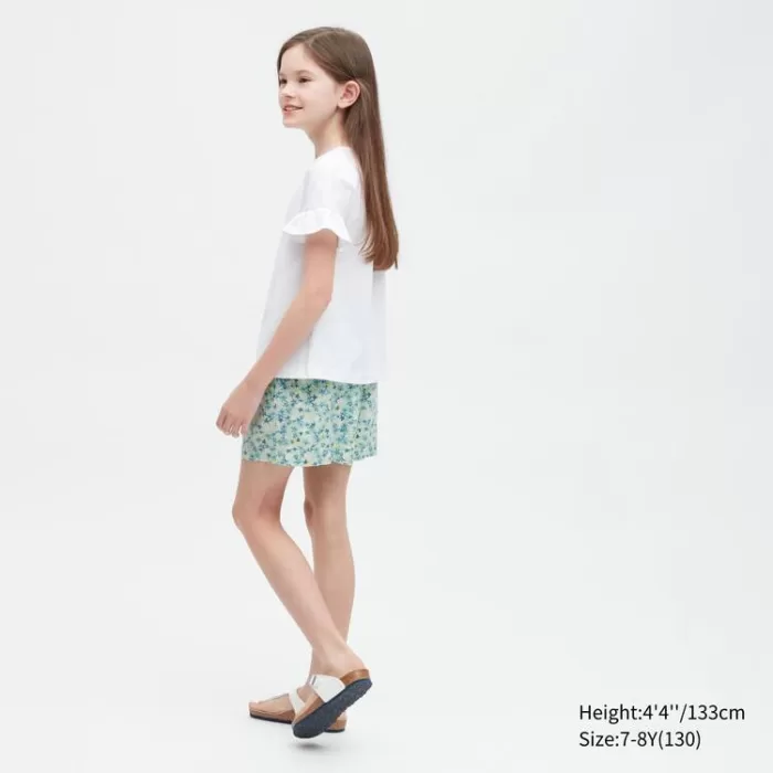 Uniqlo Linen Blend Flower Print Easy Shorts Kids Green