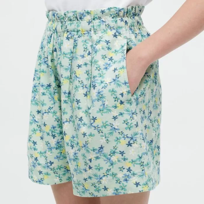 Uniqlo Linen Blend Flower Print Easy Shorts Kids Green