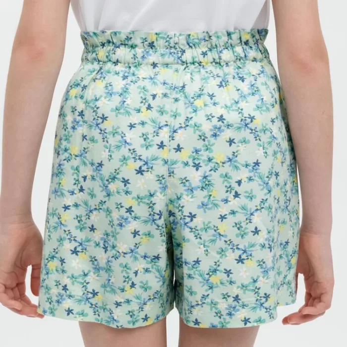 Uniqlo Linen Blend Flower Print Easy Shorts Kids Green