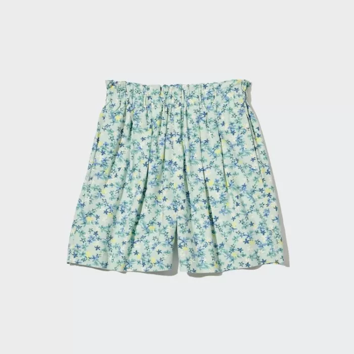 Uniqlo Linen Blend Flower Print Easy Shorts Kids Green