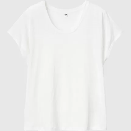 Uniqlo Linen Blend French Sleeve T-Shirt Women White