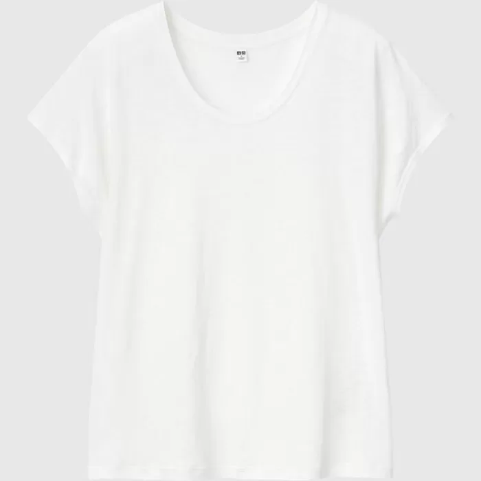 Uniqlo Linen Blend French Sleeve T-Shirt Women White