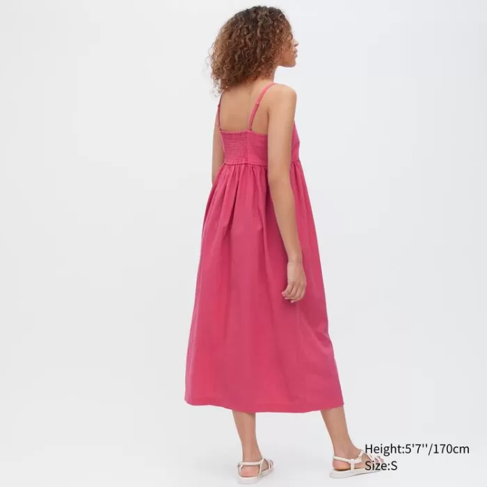 Uniqlo Linen Blend Gathered Camisole Dress Women Pink