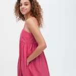 Uniqlo Linen Blend Gathered Camisole Dress Women Pink