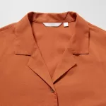 Uniqlo Linen Blend Open Collar Short Sleeved Women’s Shirts Orange