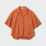 Uniqlo Linen Blend Open Collar Short Sleeved Women’s Shirts Orange