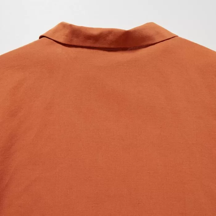 Uniqlo Linen Blend Open Collar Short Sleeved Women’s Shirts Orange