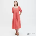 Uniqlo Linen Blend Shirring Volume Sleeved Dress Women Pink