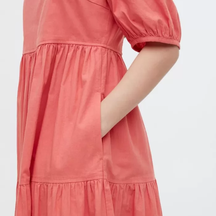 Uniqlo Linen Blend Shirring Volume Sleeved Dress Women Pink