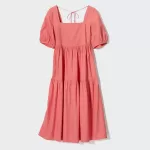 Uniqlo Linen Blend Shirring Volume Sleeved Dress Women Pink