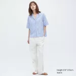 Uniqlo Linen Blend Short Sleeve Women’s Shirts Light Blue