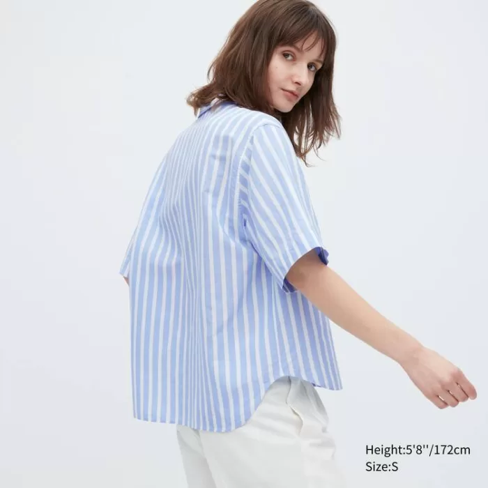 Uniqlo Linen Blend Short Sleeve Women’s Shirts Light Blue