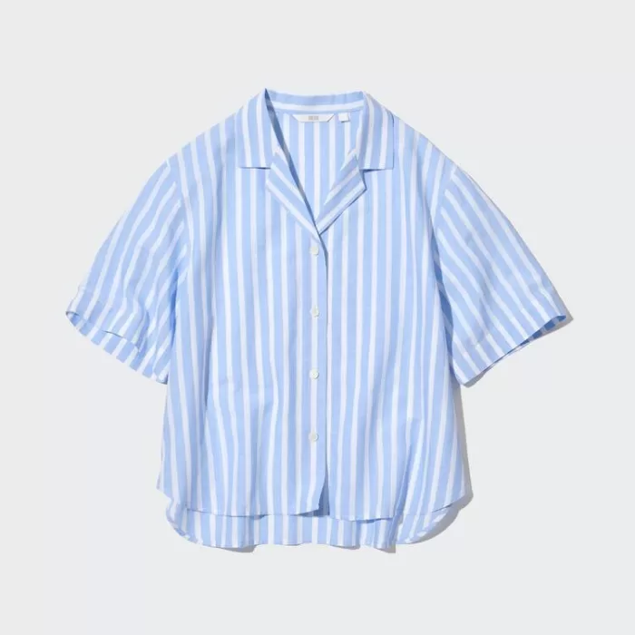 Uniqlo Linen Blend Short Sleeve Women’s Shirts Light Blue