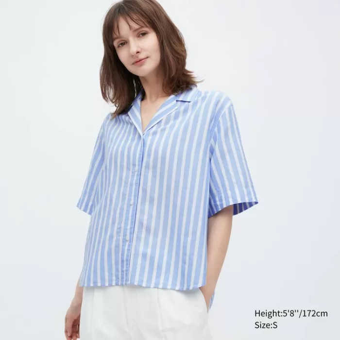 Uniqlo Linen Blend Short Sleeve Women’s Shirts Light Blue