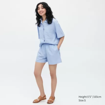 Uniqlo Linen Blend Short Sleeved Set Women’s Homewear Blue