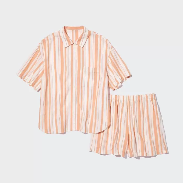 Uniqlo Linen Blend Short Sleeved Set Women’s Homewear Orange