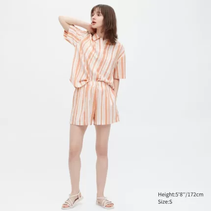 Uniqlo Linen Blend Short Sleeved Set Women’s Homewear Orange