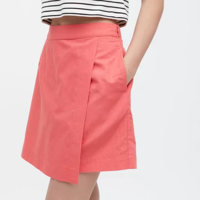 Uniqlo Linen Blend Skort Shorts Women Pink