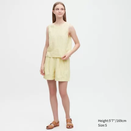 Uniqlo Linen Blend Sleeveless Blouses Women Yellow