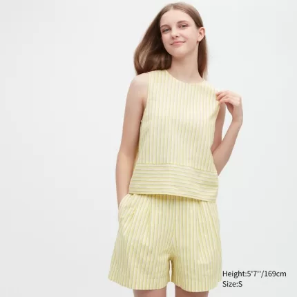 Uniqlo Linen Blend Sleeveless Blouses Women Yellow