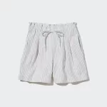 Uniqlo Linen Cotton Blend Striped Shorts Women White