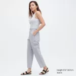 Uniqlo Linen Cotton Blend Striped Tapered Pants Women Blue