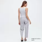 Uniqlo Linen Cotton Blend Striped Tapered Pants Women Blue