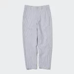 Uniqlo Linen Cotton Blend Striped Tapered Pants Women Blue