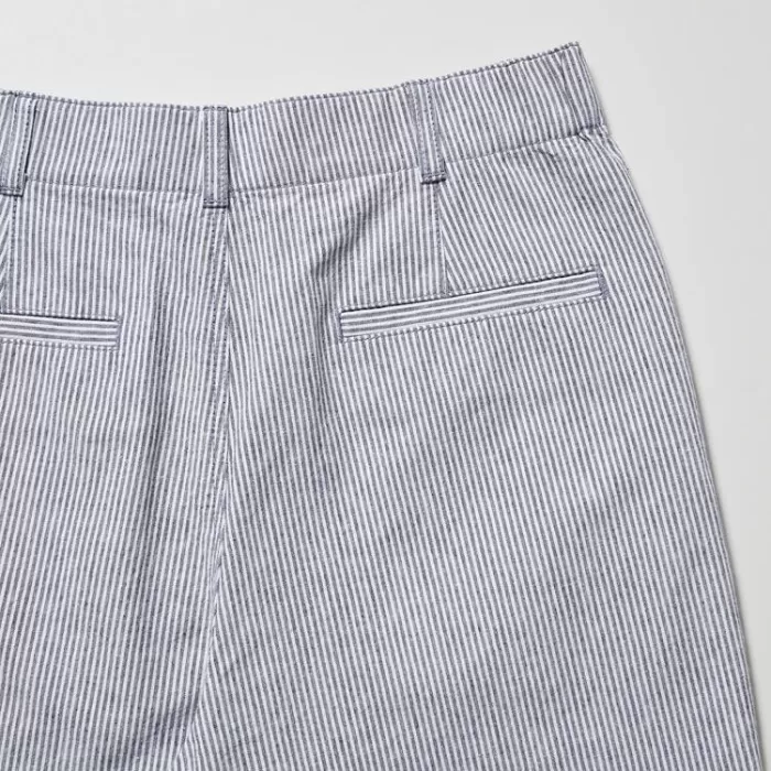 Uniqlo Linen Cotton Blend Striped Tapered Pants Women Blue