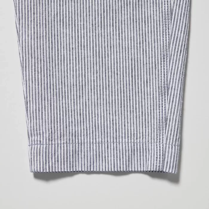 Uniqlo Linen Cotton Blend Striped Tapered Pants Women Blue