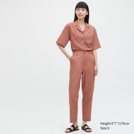 Uniqlo Linen Cotton Blend Tapered Women’s Pants Brown