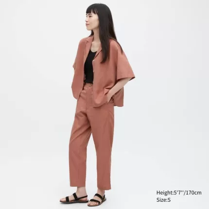 Uniqlo Linen Cotton Blend Tapered Women’s Pants Brown