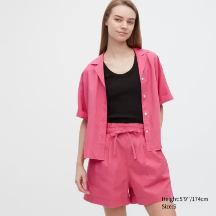 Uniqlo Linen Cotton Shorts Women Pink