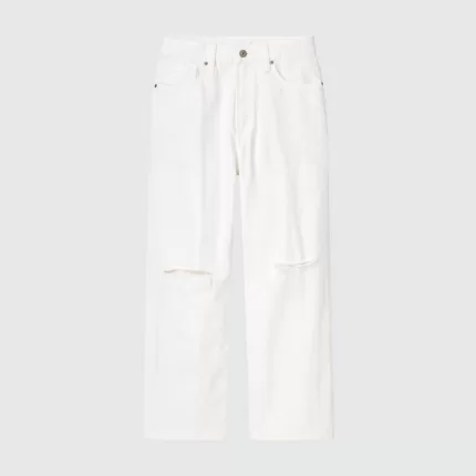 Uniqlo Loose Cropped Fit Distressed Jeans Women White