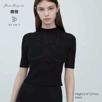 Uniqlo Mame Kurogouchi 3d Knit Seamless Mesh Half Sleeve Women’s Knitwear Black