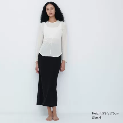 Uniqlo Mame Kurogouchi Sheer Mock Neck Long Sleeved Women’s Tops White